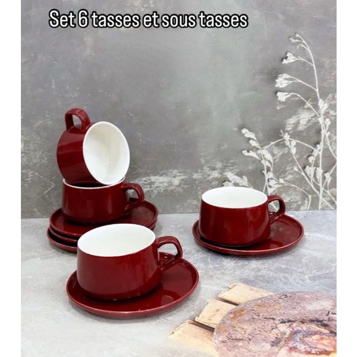 Set de Tasses à café - 250ML - Couleur bordeaux - 6 pièces - Accessoires de cuisine