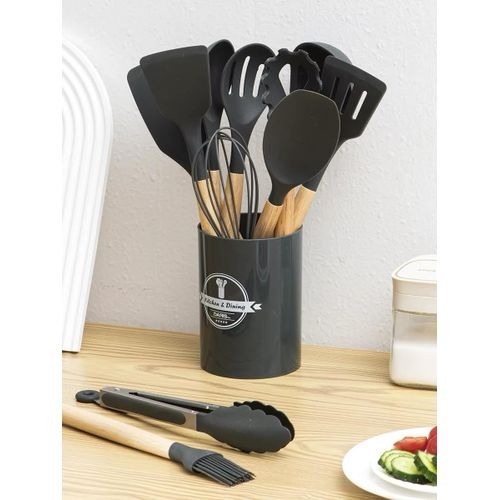 Set D'ustensiles De Cuisine 12 Pièces En Silicone gris
