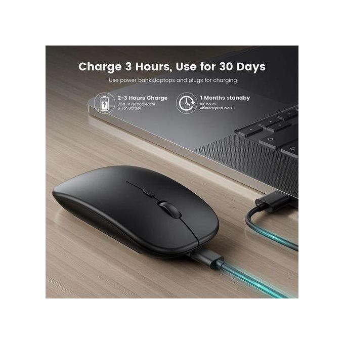 Image de Souris rechargeable portable sans fil silencieuse compatible Bluetooth et USB 2,4 GHz - Unbranded