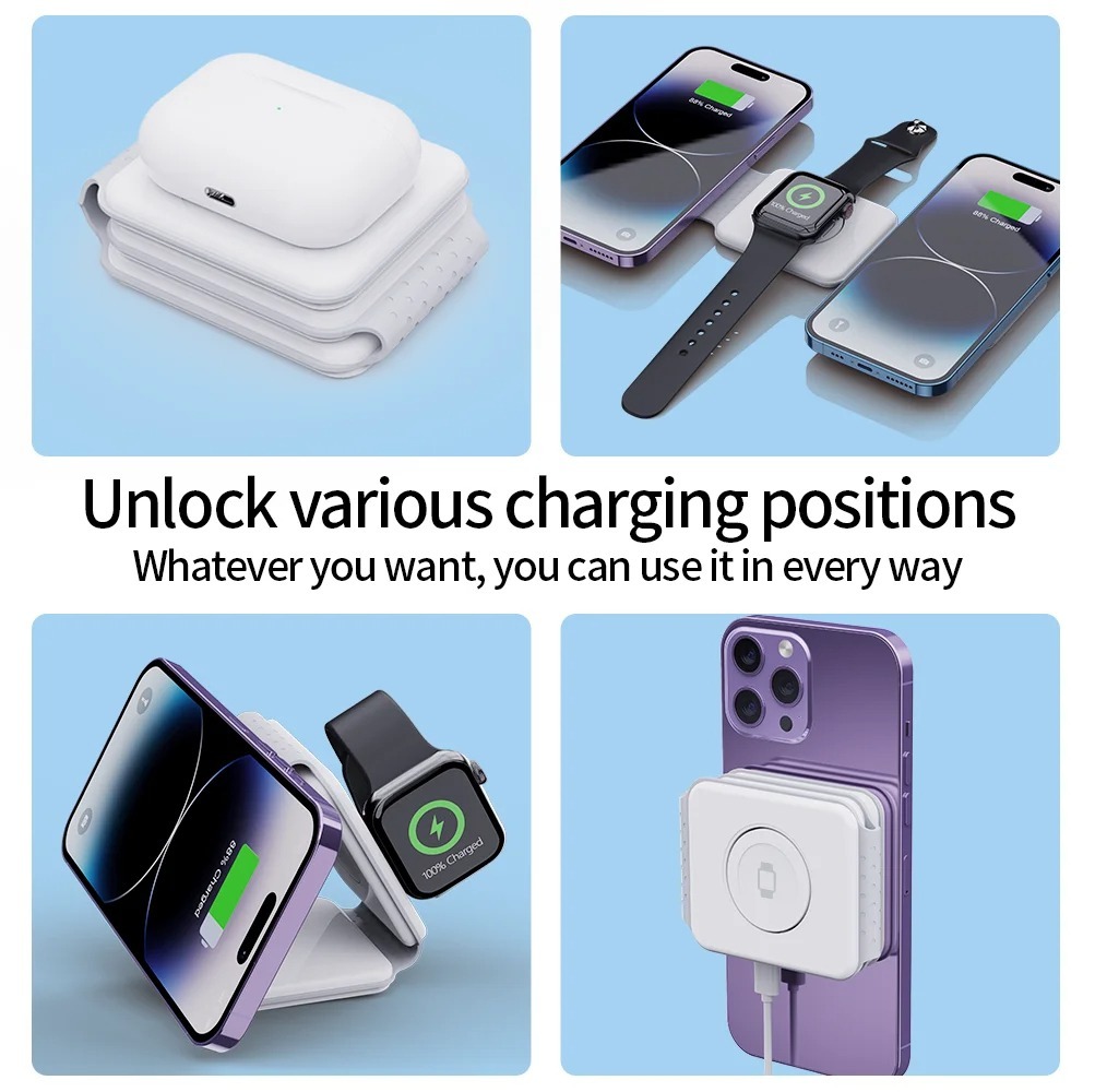 Image de Station de Charge 3 en 1 – Chargeur Sans Fil Pliable - Unbranded