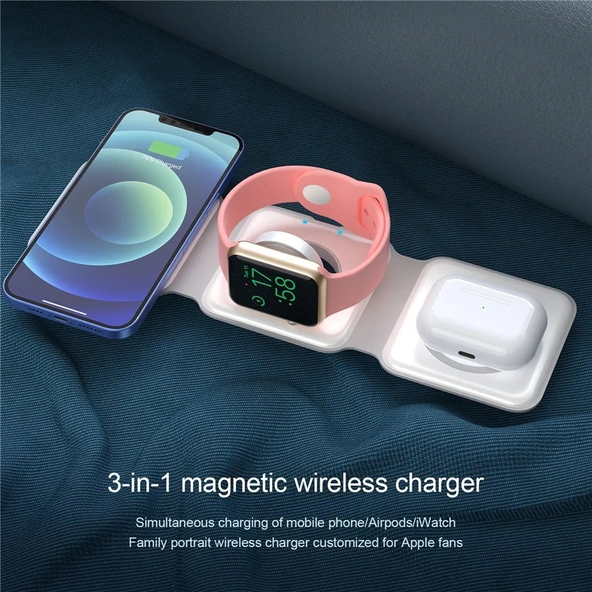 Image de Station de Charge 3 en 1 – Chargeur Sans Fil Pliable - Unbranded