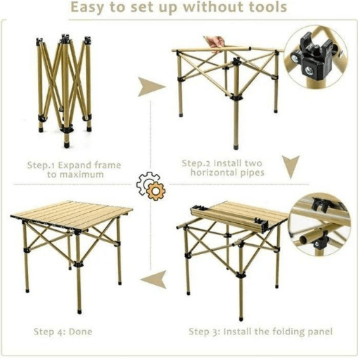 Table de camping pliable - Polyvalente - Beige - 53x51x50 cm - Mixte - Adulte