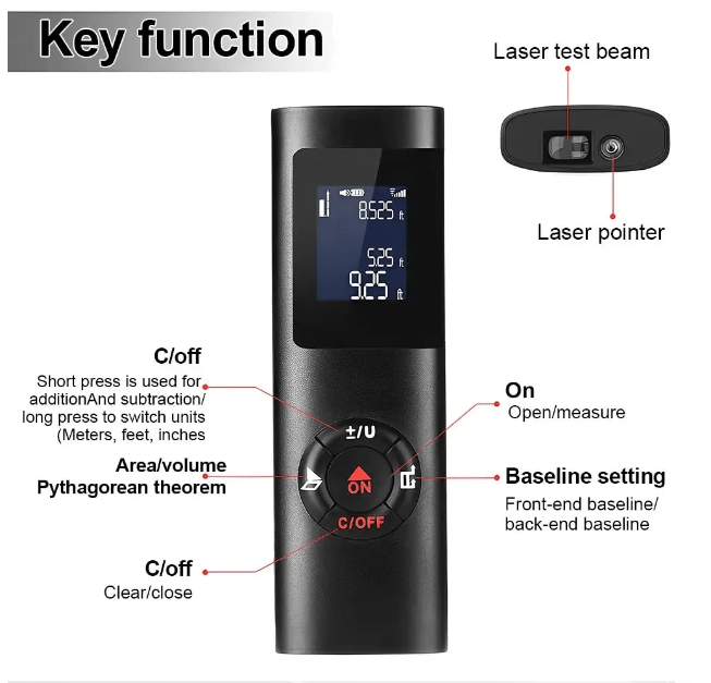 Télémètre Laser Distance Mètre range finder 60m rechargeable USB