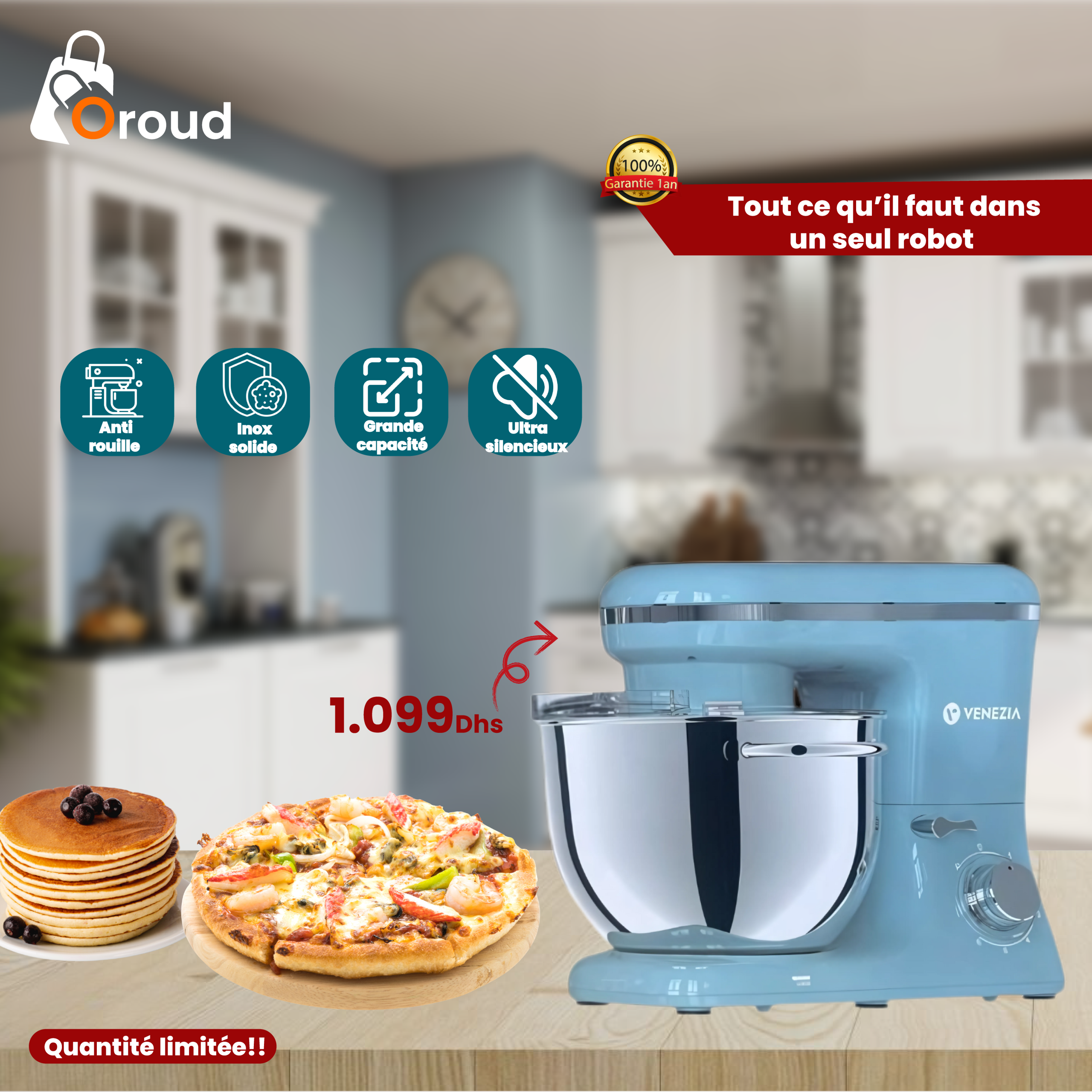 Image de Venezia Robot de Cuisine, pétrin multifonctions STAND MIXER - 7L 1900 W - Unbranded