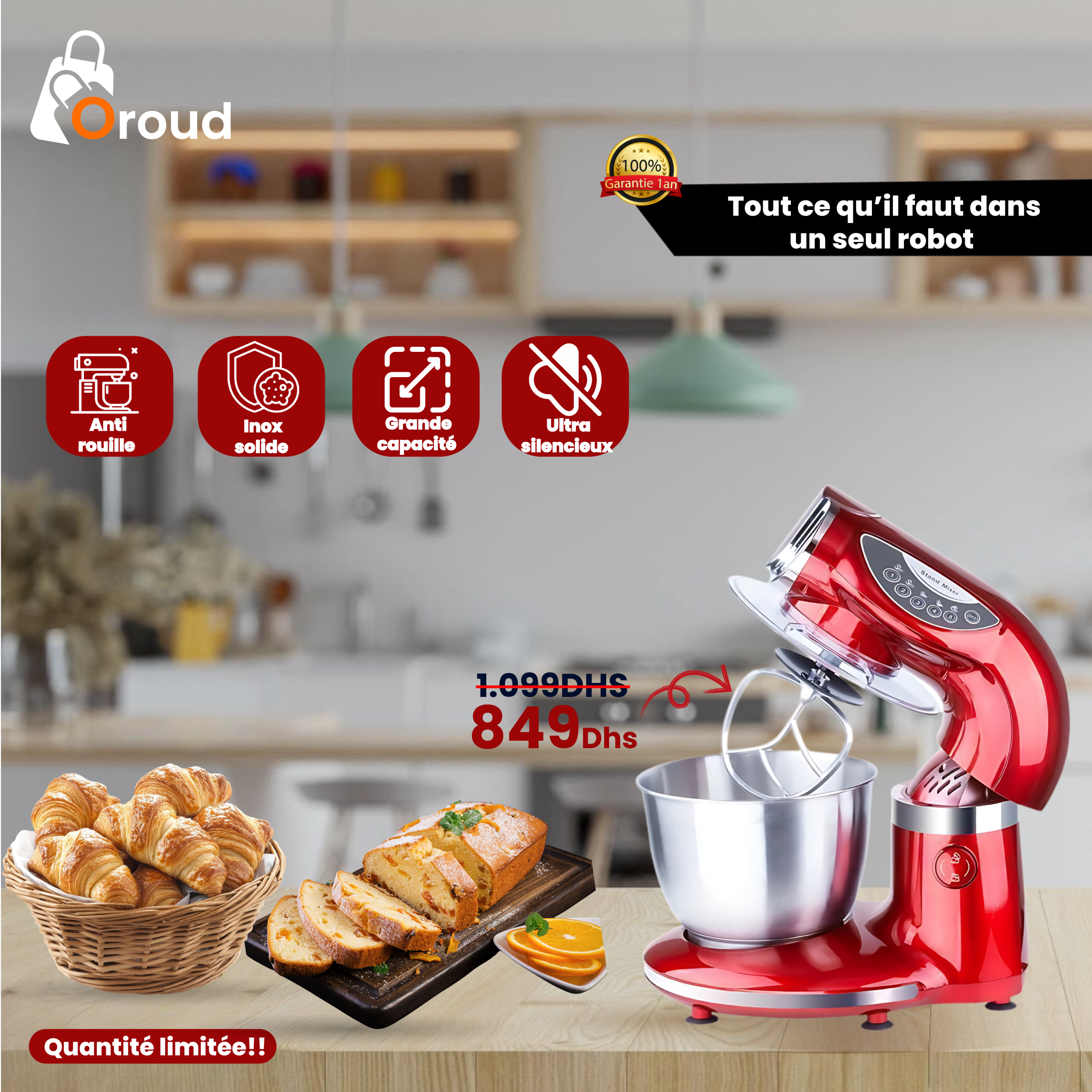 Image de Venezia Robot Pétrin Pâtissier - 7L - Multifonctions - ROUGE - 1000W - Unbranded