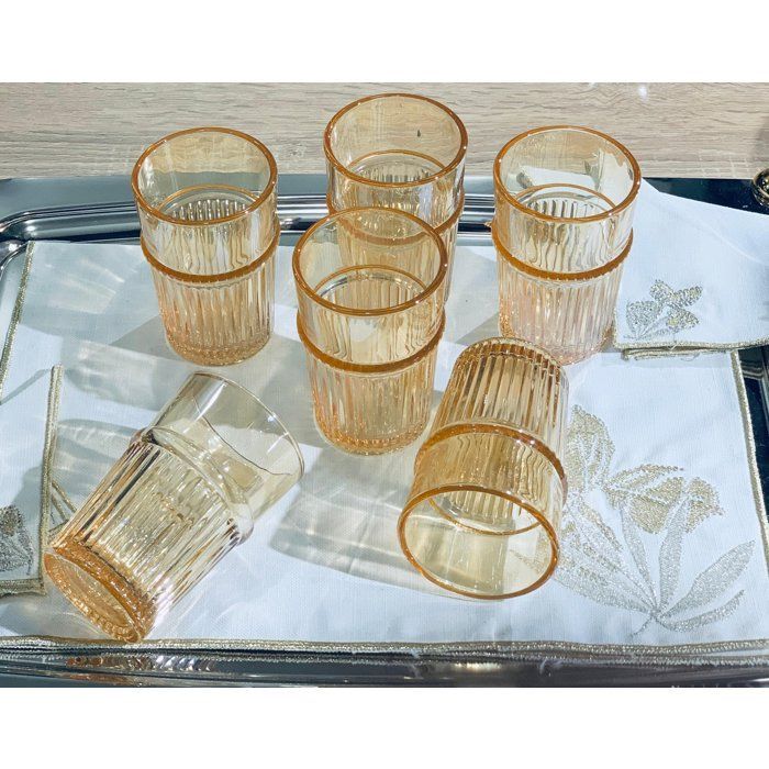 Verre à thé - Ensemble - 12 pièces - Cristallin - Beige - Doré - Compatible lave-vaisselle