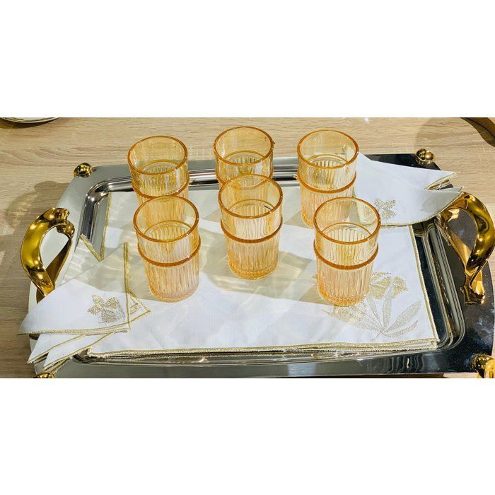 Image de Verre à thé - Ensemble - 12 pièces - Cristallin - Beige - Doré - Compatible lave-vaisselle - Unbranded