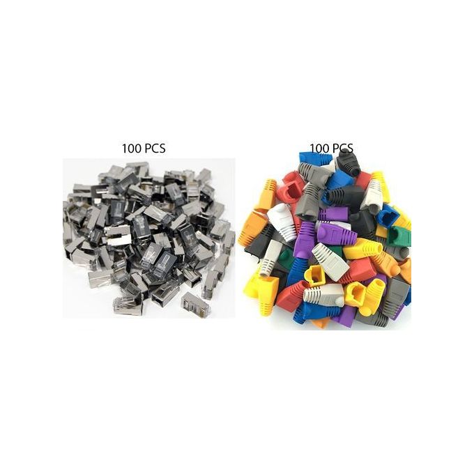 100 pièces Pleug Métal RJ45 Connecteur Cat 6 blindé spécial + 100 Caches