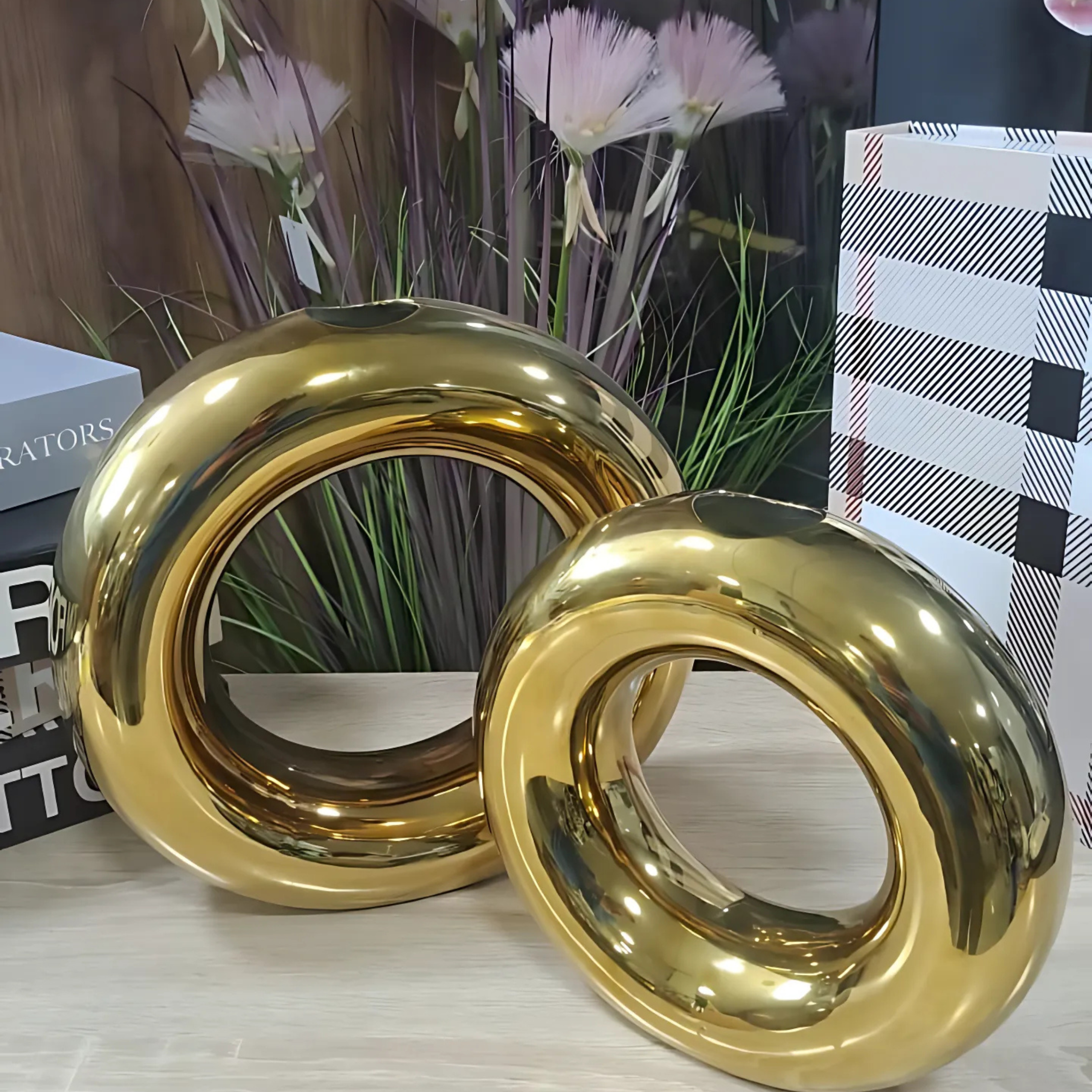 2pcs Duo vase doré en porcelaine