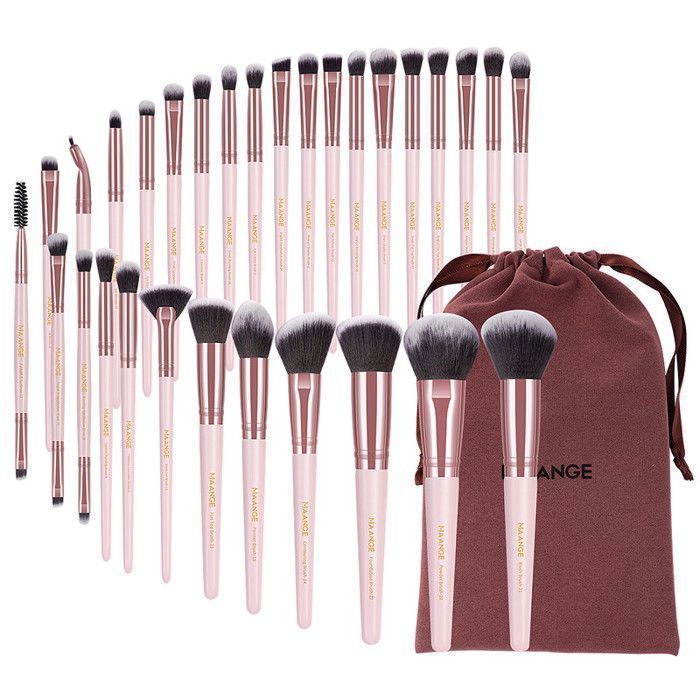 30pcs Pinceaux de maquillage manche noir tube or avec Sac