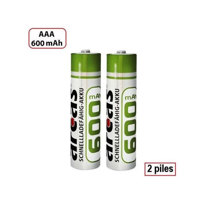 Arcas 2 Piles Rechargeables 600 mAh AAA // 2 Piles Blister