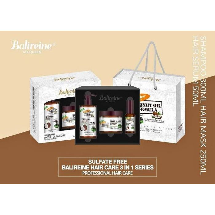Balireine Coconut Oil: Coffret Soin Capillaire 3-en-1 Sans Sulfates pour une Nourriture Intense