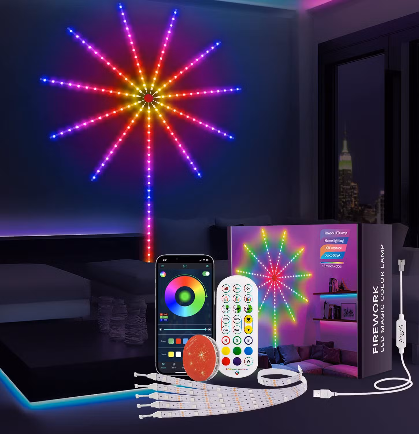 Bande Lumineuse LED RGB avec Effet Feu d'Artifice et Contrôle Intelligent