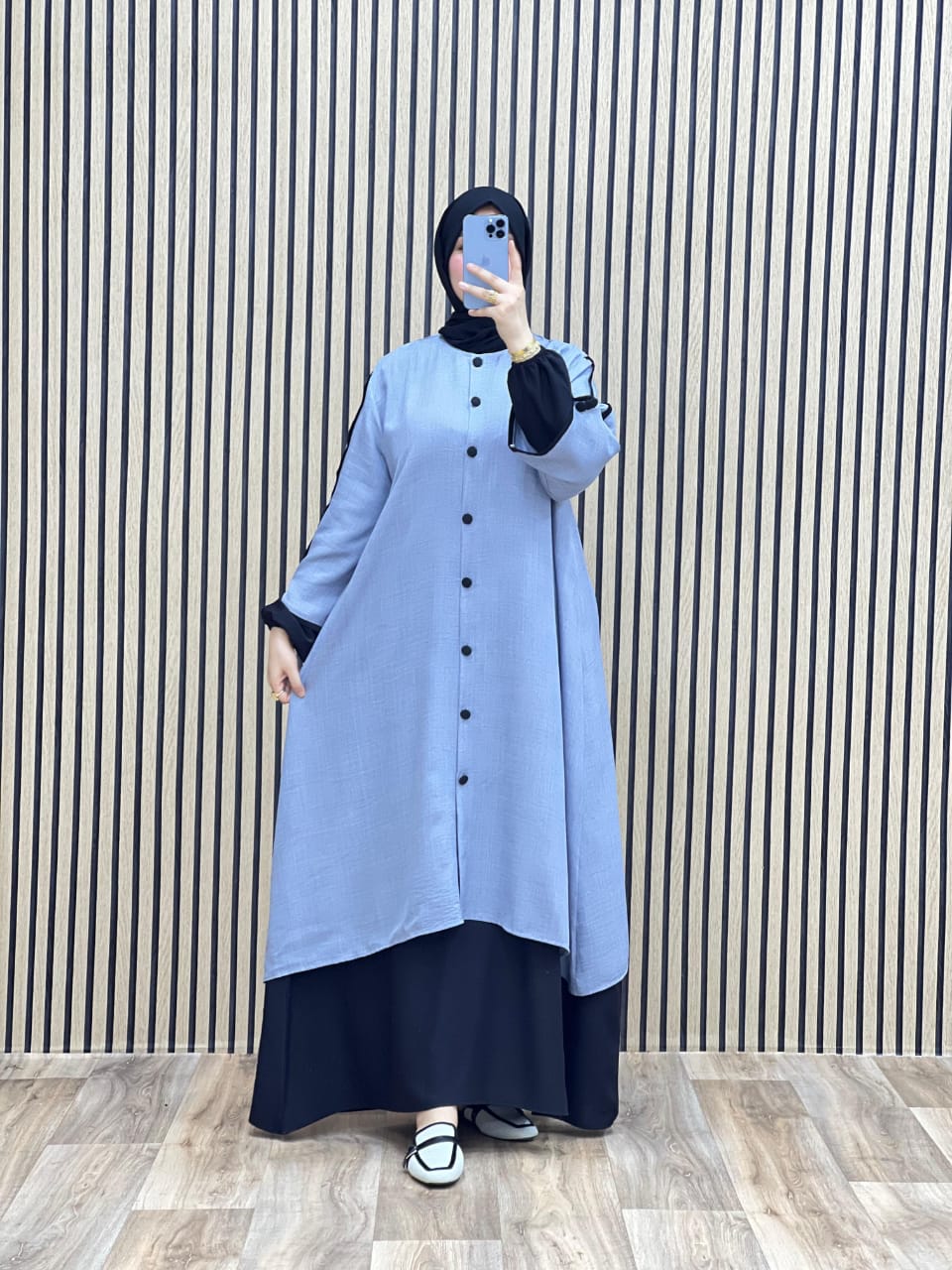 Bashariya Bicolore - Abaya ouverte sur le devant avec poignets POITRINE 44'' - LONGUEUR 56