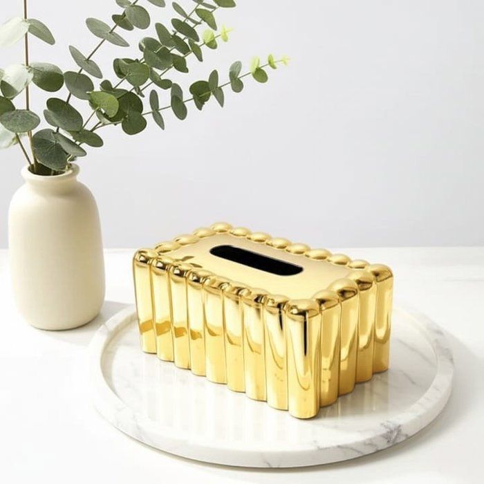 Boîte à mouchoirs dorée au design rectangulaire dore – Pour voiture, maison et bureau