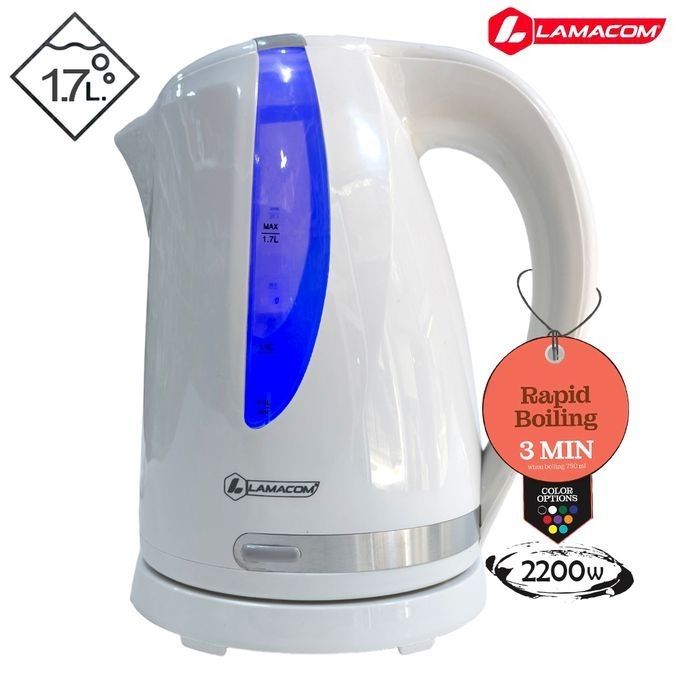 Bouilloire Électrique Lamacom 1,7 Litre - 2200 Watt - Chaudière à eau équipée d'une technologie d'extinction intelligente, conception sans fil à 360 degrés - Design moderne