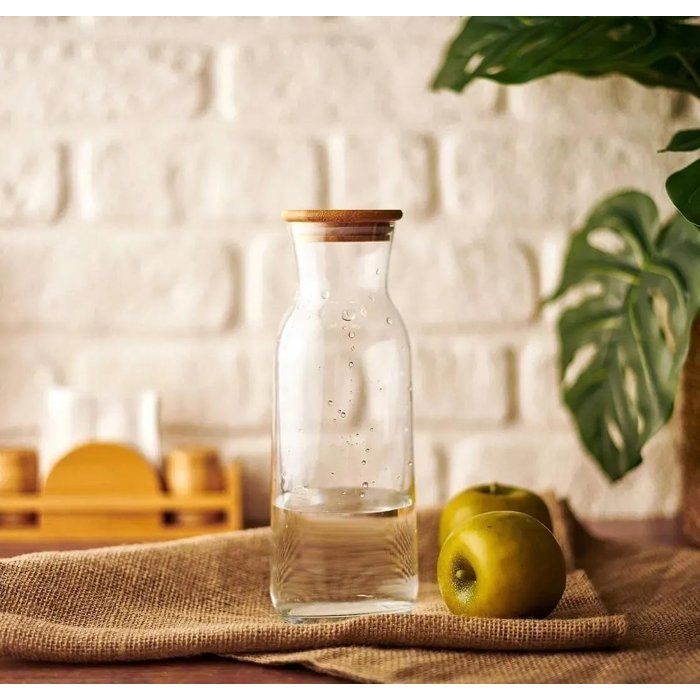 Carafe d'eau + bouchon en LIEGE , Pot de stockage en verre, bouteille de jus 1L