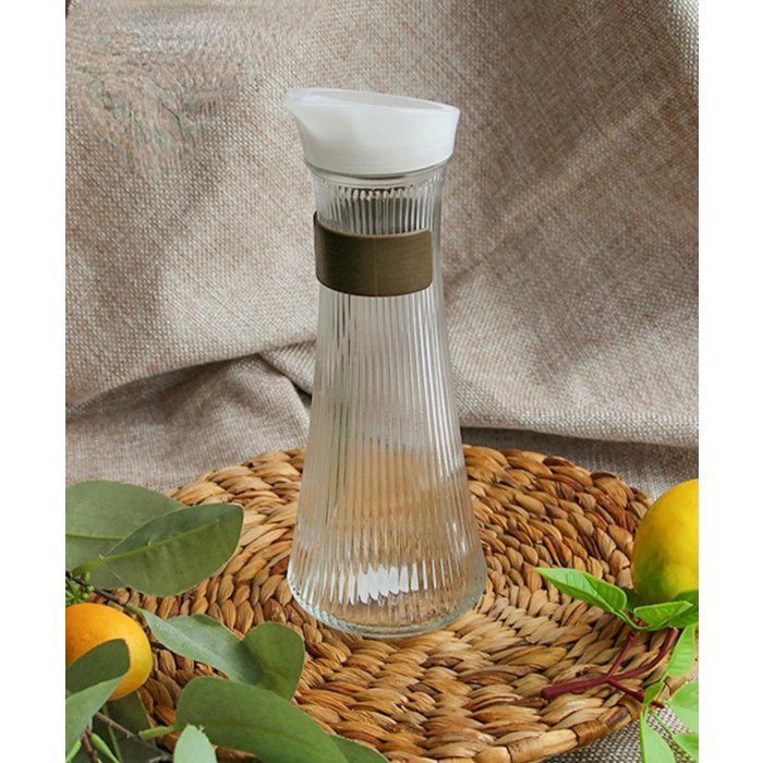 Carafe d'eau + Detail en cuir , Multiusage -Pot de stockage en verre,- bouteille de jus ou d eau 1L