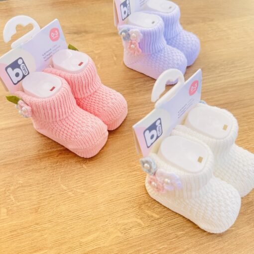 Chaussons bébé en tricot léger fleur – Bibaby