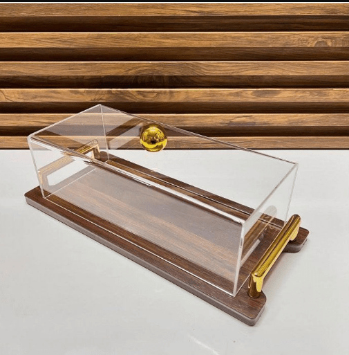 CLOCHE A GATEAU -SUPORT À GATEAUX GM 40/17cm EN BOIS AVEC DÉTAIL DORÉ