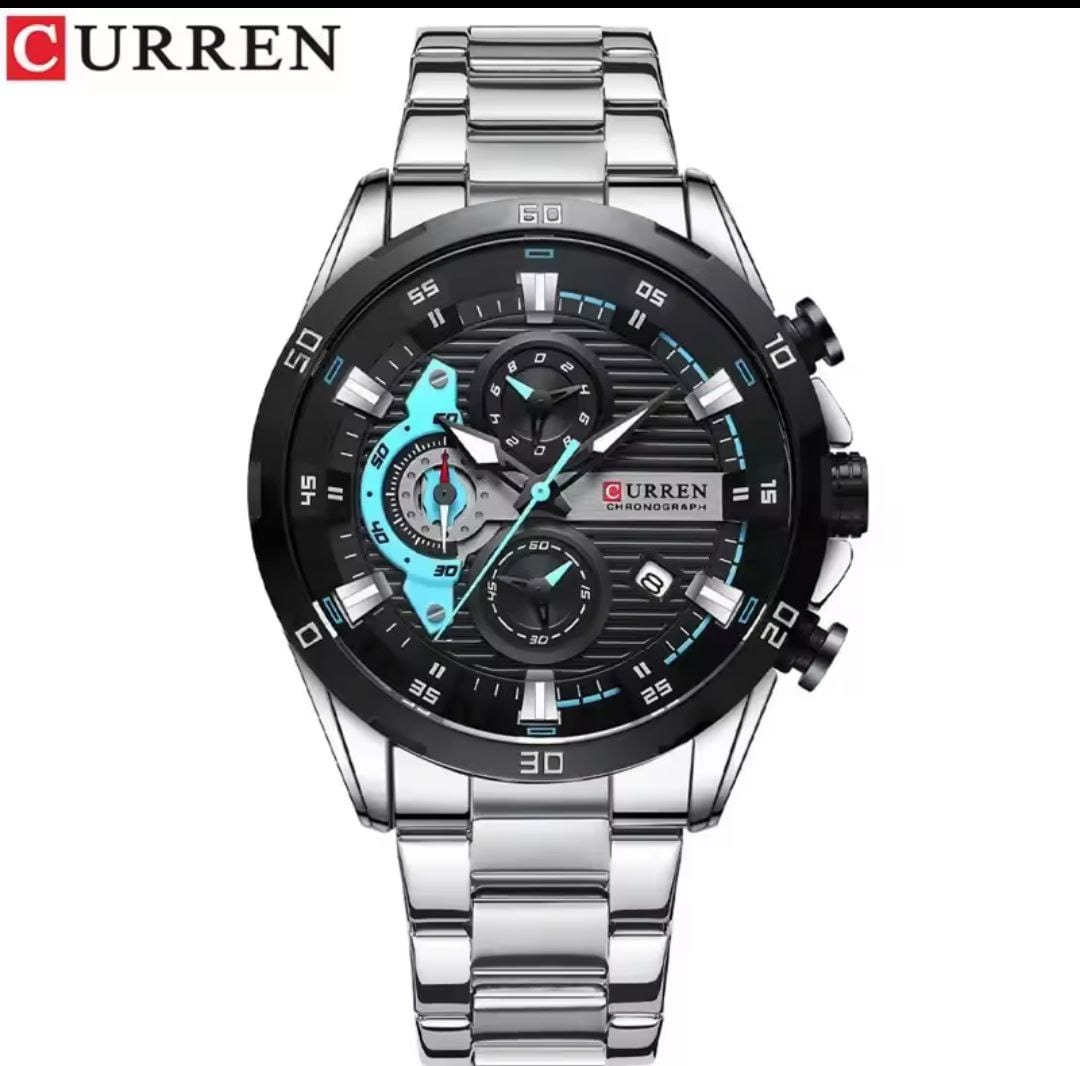 Curren montre bracelet chronographe horloge de sport étanche argenté