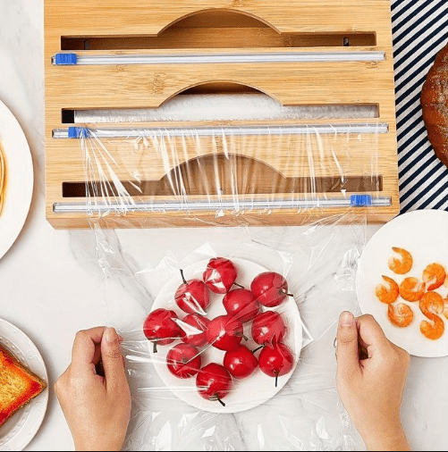 Distributeur de papier d'aluminium avec coupe-film alimentaire,boîte de rangement de film alimentaire 3 en 1,