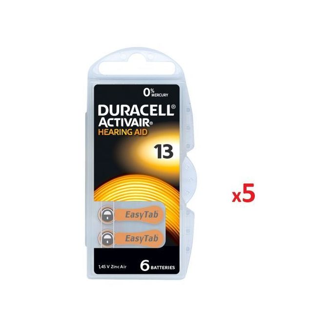 Duracell Piles Aide Auditive 1.45v Size 13 PR48 5 Boite de 6 Piles Chacune