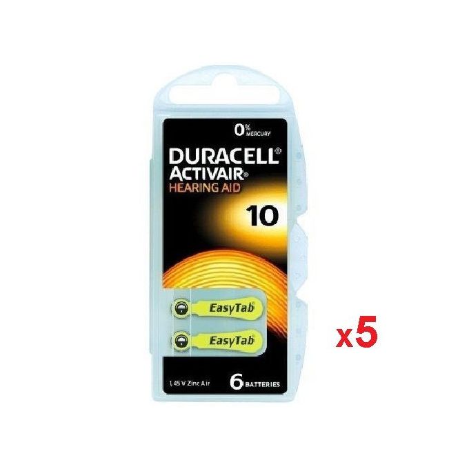 Duracell piles Aide Auditive 1.45v Taille 10 PR70 5 Boite de 6 Piles Chacune