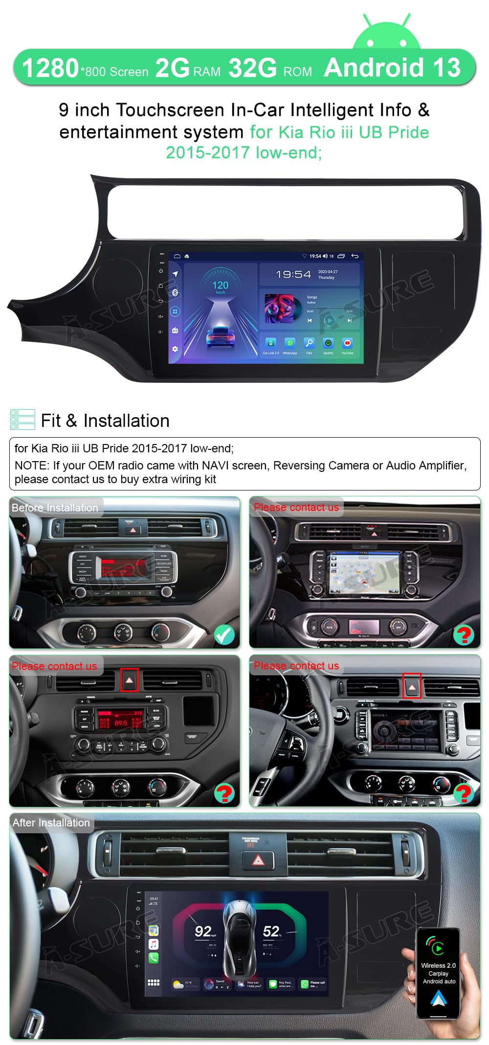 Écran multimédia pour KIA RIO 2015-2016