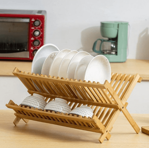 Égouttoir à vaisselle - Bambou - Pliable - 39cm x 33cm x 25cm - Design contemporain - Accessoires de cuisine