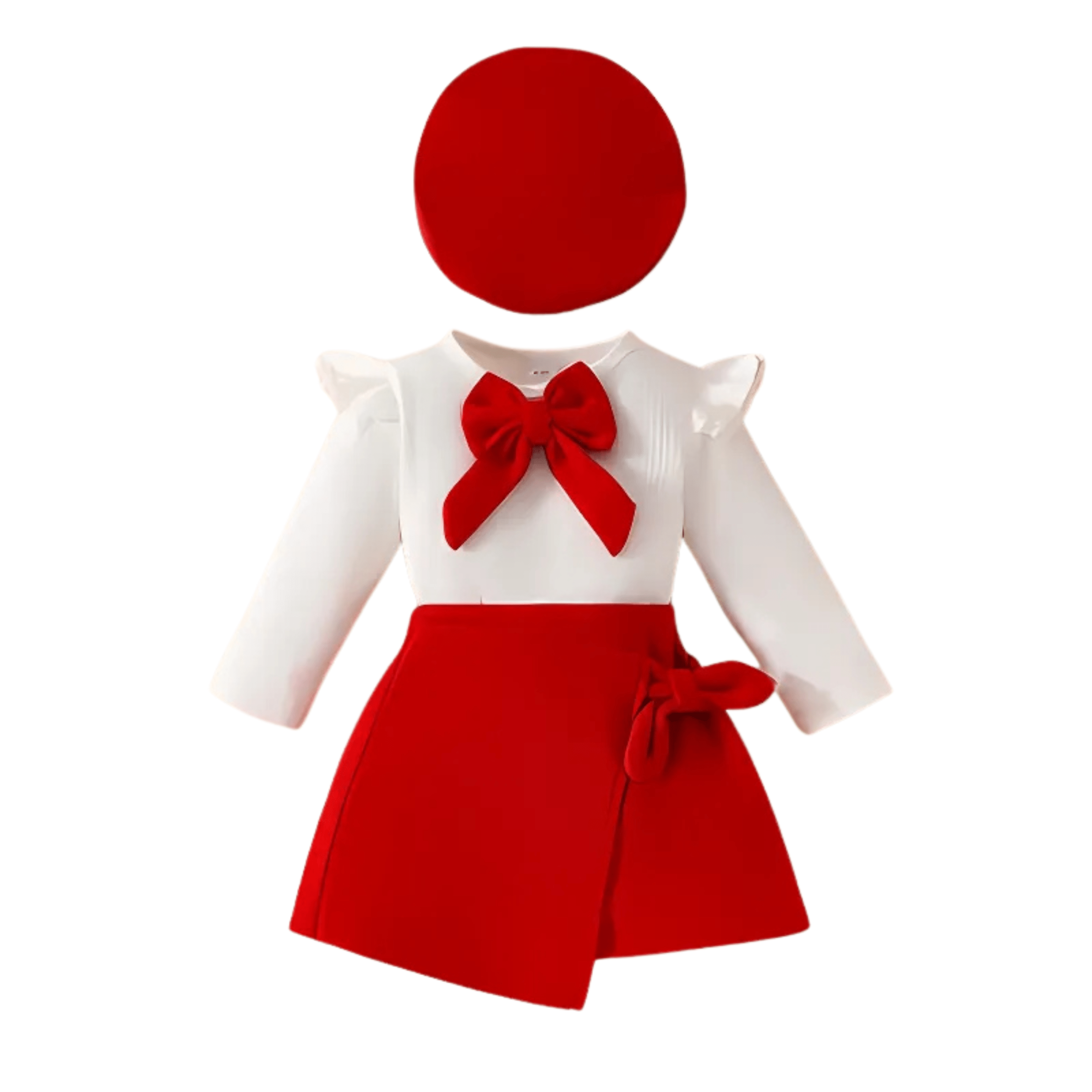 Ensemble 3 pièces jupe/haut à manches longues et chapeau côtelés pour bébés et filles