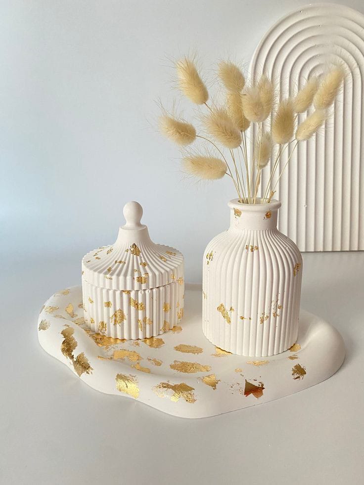 Ensemble de Plateaux Décoratifs en Béton Blanc