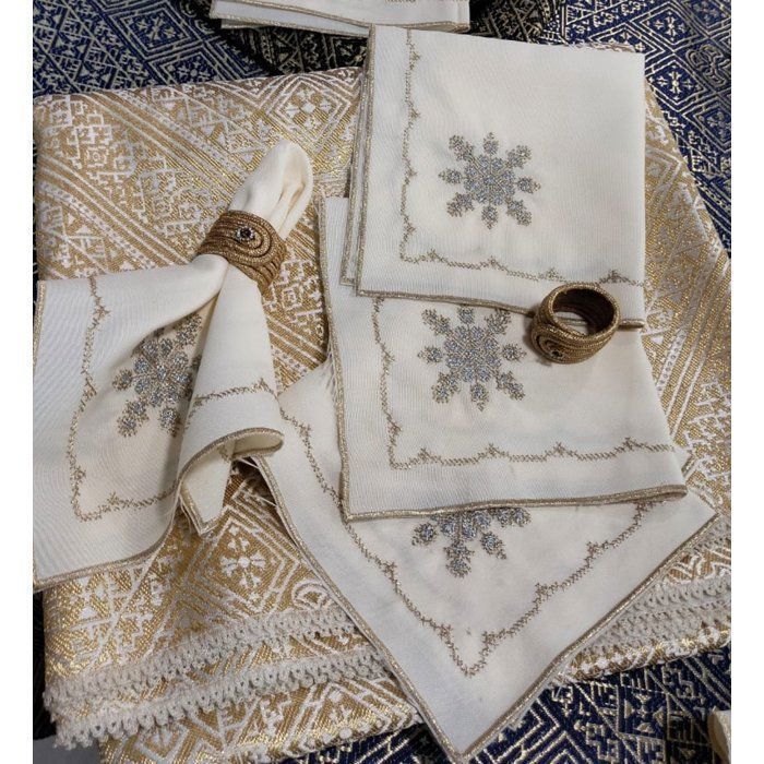 Ensemble Nappe de table et 12 serviettes brodées Skeli hor en tissu Khrib qualité premum tissu,