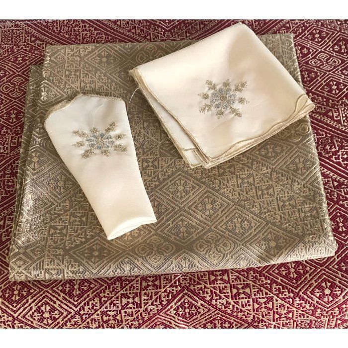 Ensemble Nappe de table et 12 serviettes brodées Skeli hor en tissu Khrib qualité premum tissu lavable