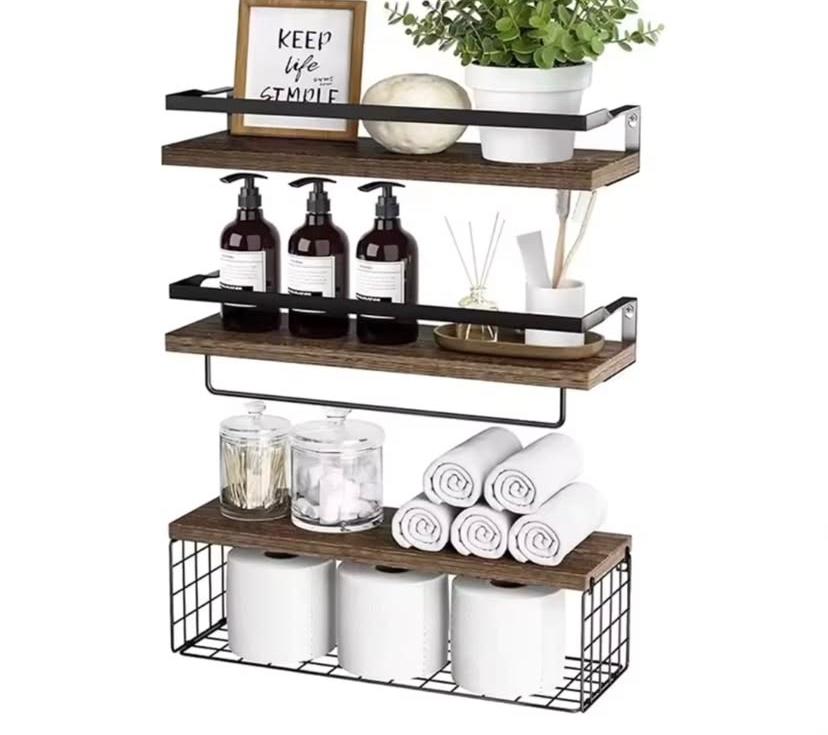 Fixwal Étagères Murales de Salle de Bain - 3 + 1 Niveaux (marron foncé)
