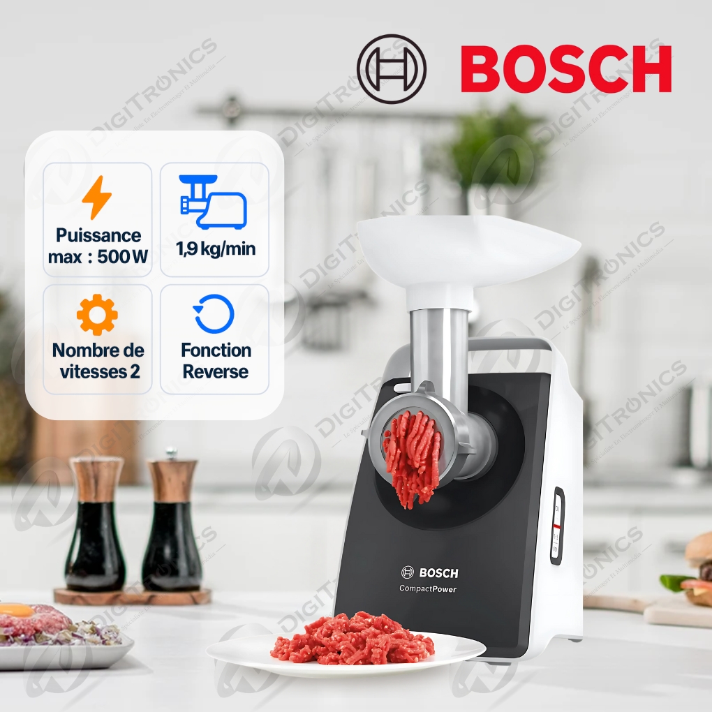 Hachoir à viande CompactPower 1600 W, 1,9 kg/min, 3 grilles, accessoires saucisses, MFW3640A