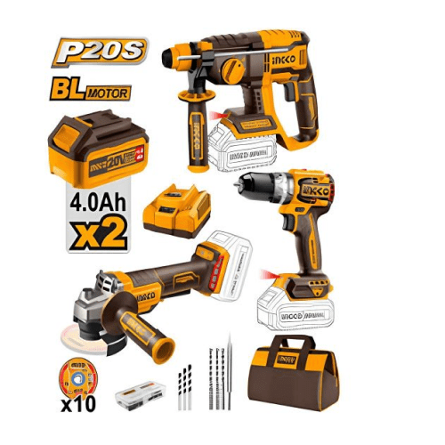 INGCO PACK COMBO 20V BRUSHLESS 3 MACHINES [COSLI240202]