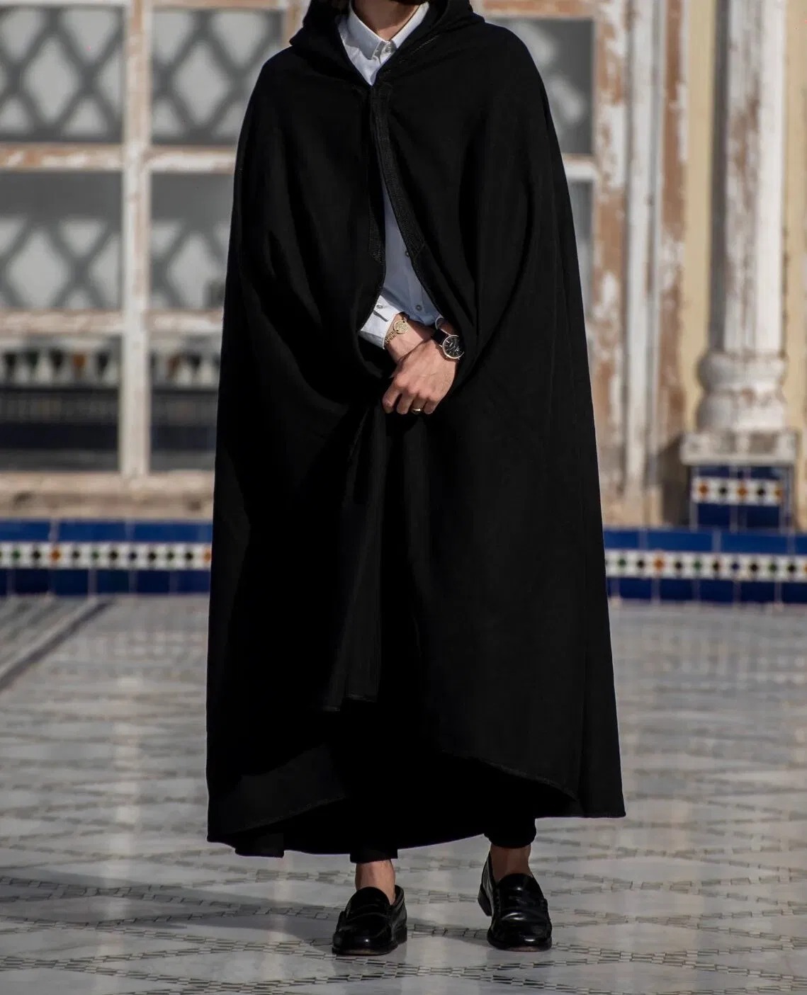 Jabador Maroc Selham Mlifa cachemire a la main Noir