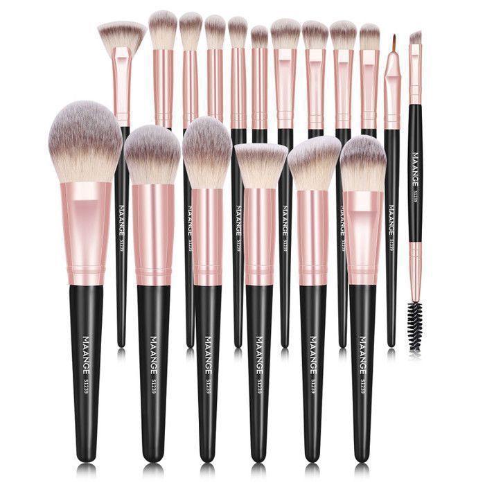 Kit de 18 pinceaux de maquillage - manche noir tube rose doré