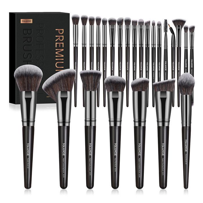 Kit de pinceaux de maquillage - 25pcs - Vegan - Doux - Design classique - Noir
