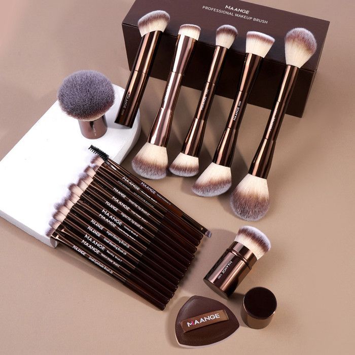 Kit de pinceaux de maquillage - MAANGE - 20 pièces - Synthétique - Marron - Aluminium