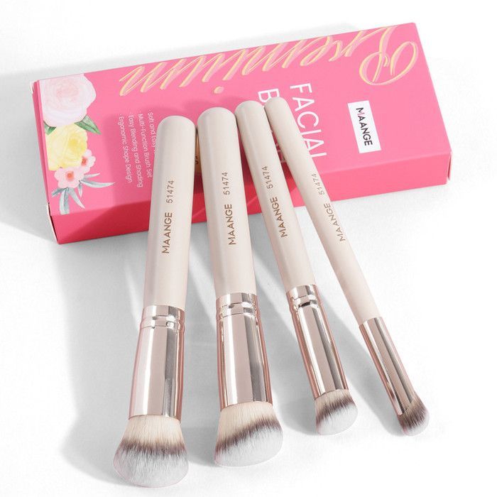 Kit de pinceaux de maquillage - MAANGE - 4 pièces - Fibres synthétiques - Multifonctionnel - Lavable