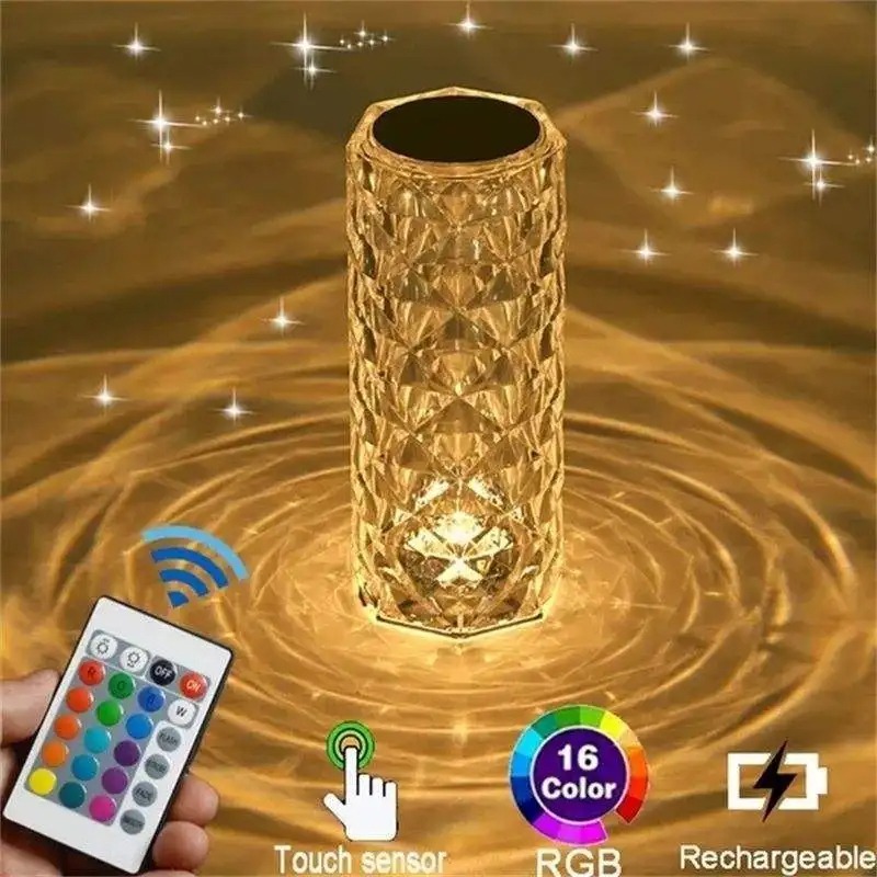 Lampe de Table LED 3D Rose Cristalline - 16 Couleurs Ajustables