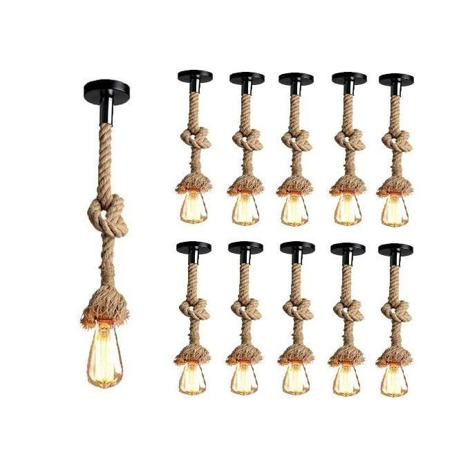 Lot de 10 Suspensions Vintage en Corde Edison + 10 Ampoules LED ST64 Filament Offertes