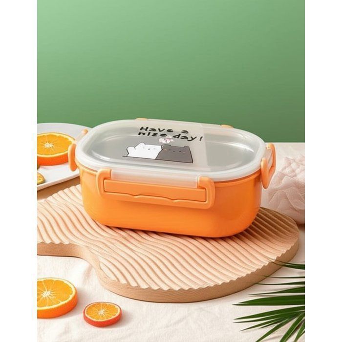 Lunch box à deux compartiments en inox avec cuillère – Idéal école &amp; travail HAVE NICE DAY