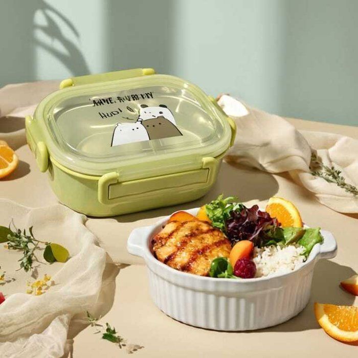 Lunch box à deux compartiments sur inox avec cuillère – Idéal école &amp; travail HAVE NICE DAY,