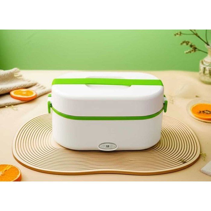 Lunch Box Chauffante Électrique Portable – 2 Récipients Inox 1,2L – Enfants et adultes 23/12/H14 cm-blanc et vert