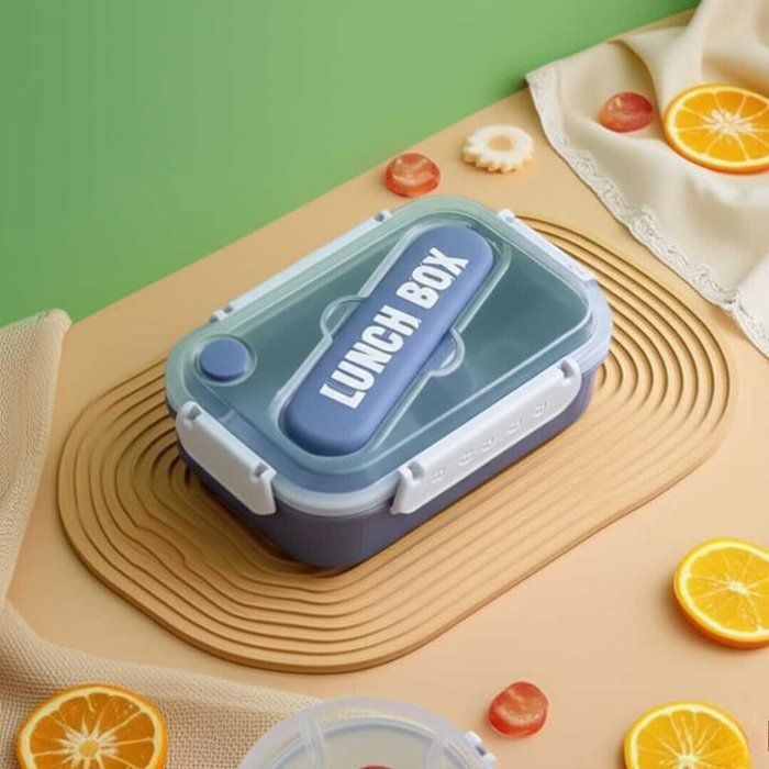 Lunch box couleur bleu – 2 Compartiments Intérieurs inox – prévision &amp; Portable-24cm/17cm