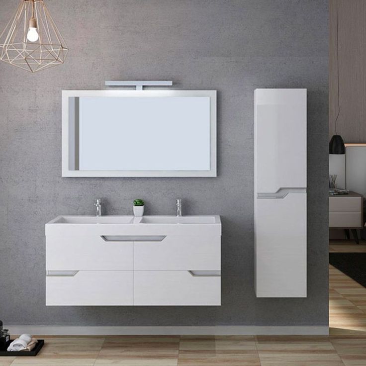 Meuble de Salle de Bain Blanc Double Vasque Calabro 1200