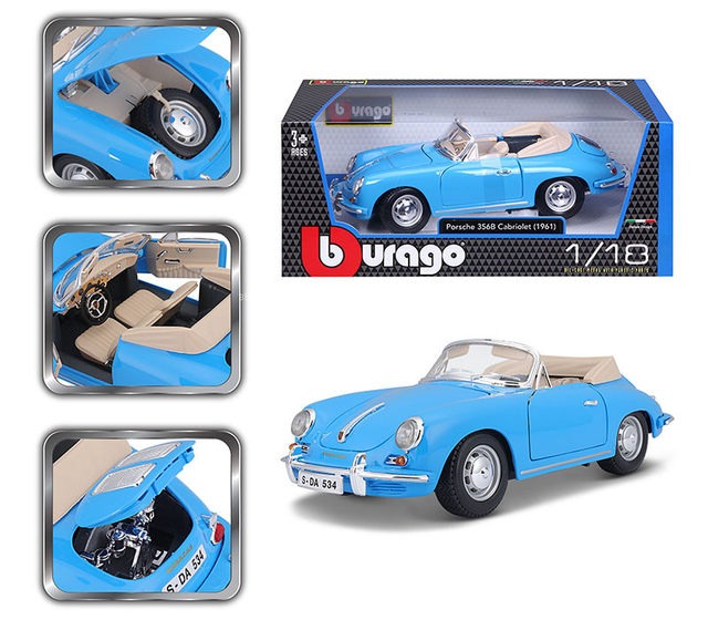 Miniature voiture de collection porche 365b classique Échelle 1/18 couleur bleu